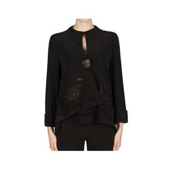 Joseph Ribkoff Black Laser-Cut Asymmetrical Jacket Button Detail Womens Size 6 - Picture 1 of 11